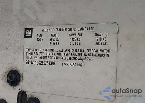 2006 Chevrolet Monte Carlo Ss из США, поврежденный, VIN 2G1WL15C269261387